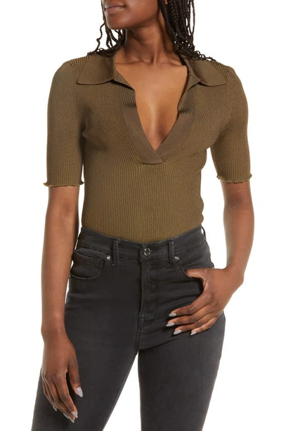 Good American Ribbed Polo Shirt In Fog001