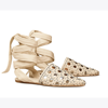 Tory Burch Basketweave Ankle Tie Pointed Toe Flat In New Cream