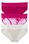 Natori Bliss Perfection 3-pack Bikini Briefs In Berry/ Tie Dye/ Heather Grey