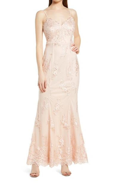 Lulus Came To Dance Embroidered Sleeveless Gown In Blush