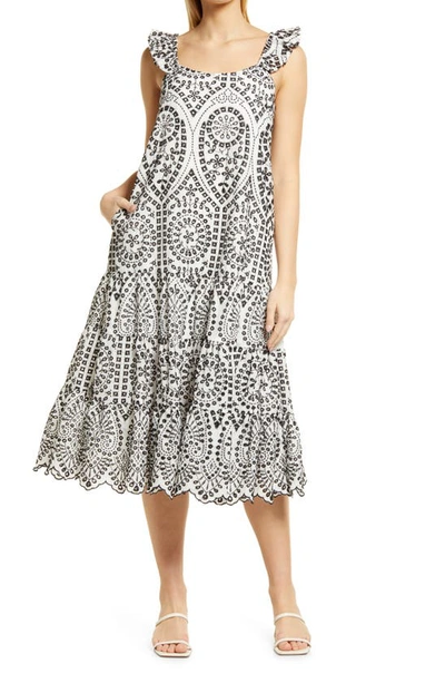 Btfl-life Cotton Eyelet A-line Dress In White And Black