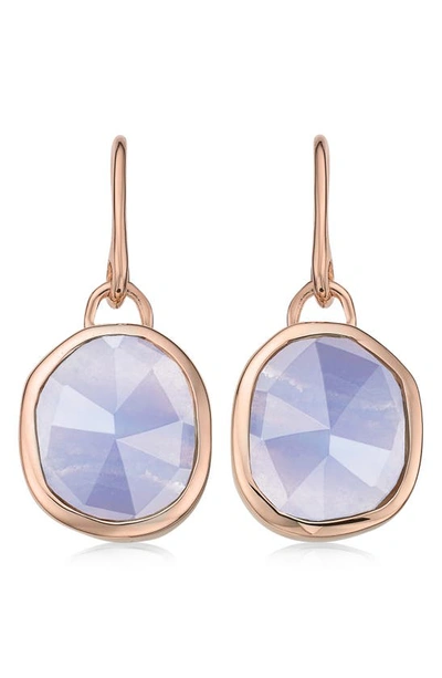 Monica Vinader Siren Semiprecious Stone Drop Earrings In Blue Lace Agate/ Rose Gold
