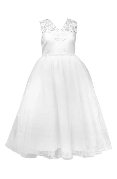 Iris & Ivy Kids' 3d Appliqué Sleeveless Tulle Tea Length Dress In White
