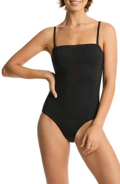 Sea Level High Leg Bandeau One-piece Swimsuit In Black