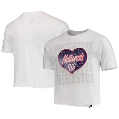 New Era Kids' Girls Youth  White Washington Nationals Flip Sequin Heart Crop Top