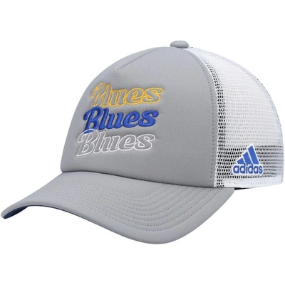 Adidas Originals Women's Grey, White St. Louis Blues Foam Trucker Snapback Hat In Grey,white