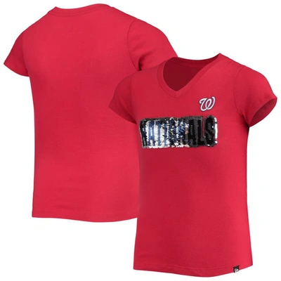 New Era Kids' Girls Youth  Red Washington Nationals Flip Sequin Team T-shirt