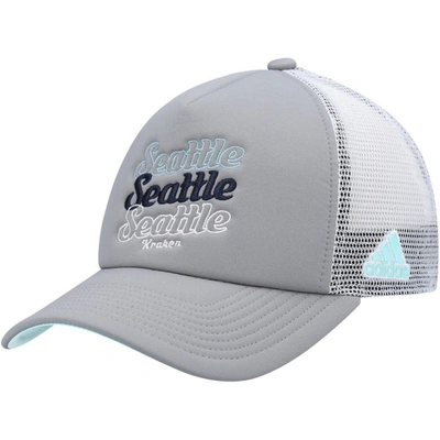 Adidas Originals Women's Gray, White Seattle Kraken Foam Trucker Snapback Hat In Gray,white