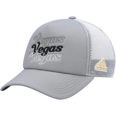 Adidas Originals Women's Gray, White Vegas Golden Knights Foam Trucker Snapback Hat In Gray,white