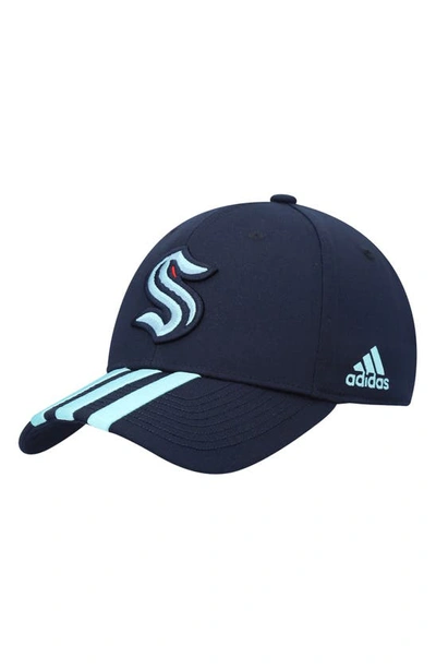 Adidas Originals Adidas Navy Seattle Kraken Locker Room Primegreen Three Stripe Adjustable Hat