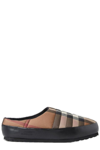 Burberry Leather-trimmed Quilted Checked Shell Backless Slip-on Sneakers In Multi-colored
