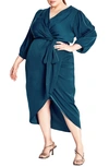 City Chic Opulent Faux Wrap Dress In Deep Teal