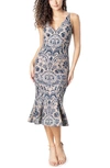Dress The Population Dress The Poplulation Isabelle Lace Mermaid Dress In Navy Nude