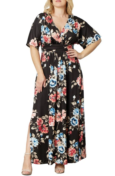 Kiyonna Vienna Floral Jersey Maxi Dress In Moody Meadows