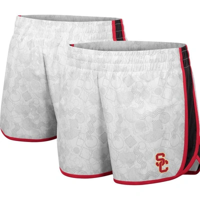 Colosseum Women's  White, Black Usc Trojans The Plastics Geo Print Shorts In White,black