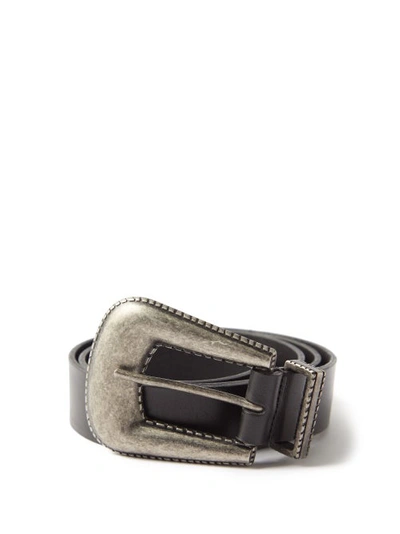 Saint Laurent Antiqued-buckle Leather Belt In Black