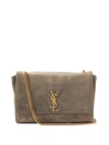 Saint Laurent Kate Reversible Suede And Leather Shoulder Bag In Grey Kaki