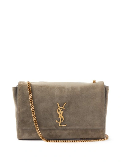 Saint Laurent Kate Reversible Suede And Leather Shoulder Bag In Grey Khaki