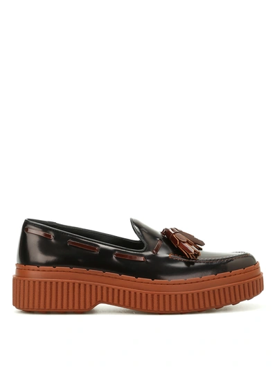 Tod's Two-tone Leather Tassel Loafers In Black