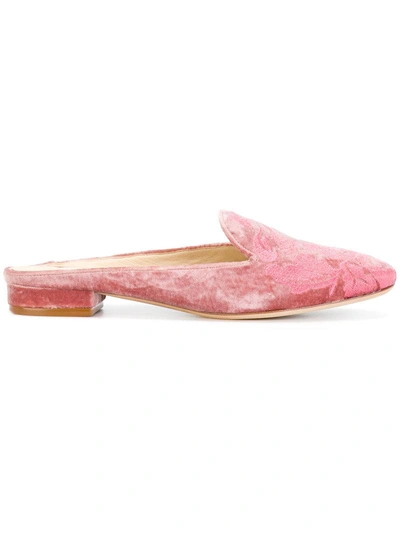 Alexandre Birman Leaf Embroidered Mules In Pink