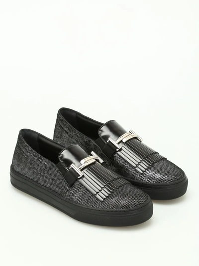 Tod's Flat Shoes In Silver+black