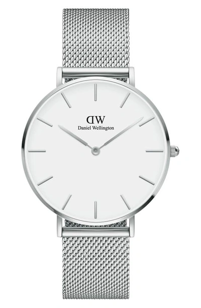 Daniel Wellington Petite Ashfield Mesh Strap Watch, 36mm In Silver/ White