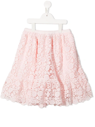 Self-portrait Kids' Floral Lace Midi Skirt In Soft Pink