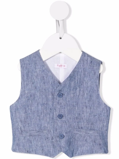 Il Gufo Babies' V-neck Button-up Waistcoat In Blue