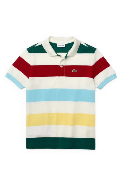 Lacoste Boys' Striped Cotton Polo Shirt - Little Kid, Big Kid In Flour