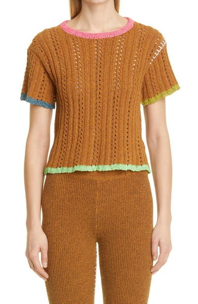 Yanyan Tweedle Short Sleeve Sweater In Ochre