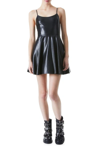 Alice And Olivia Rome Vegan Leather Skater Mini Dress In Nocolor