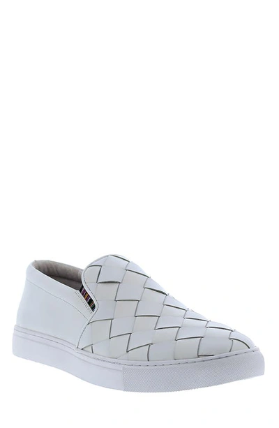 Robert Graham Men's Erosion Woven Leather Low-top Sneakers In White