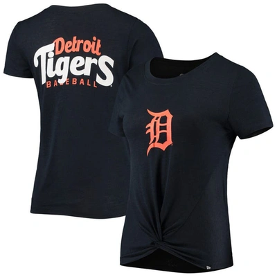 New Era Women's  Navy Detroit Tigers 2-hit Front Twist Burnout T-shirt