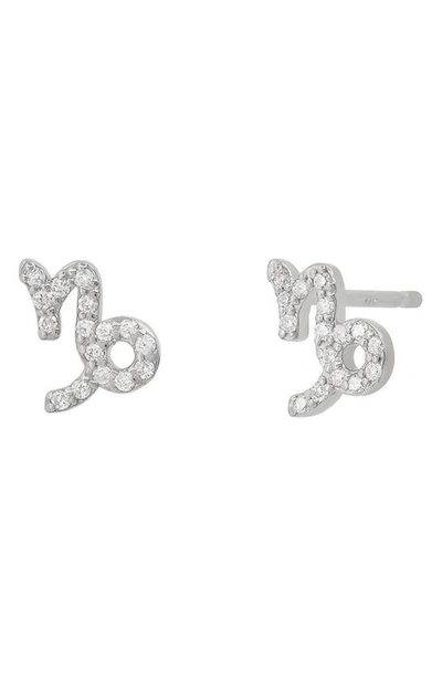 Bychari Zodiac Diamond Stud Earrings In 14k White Gold - Capricorn