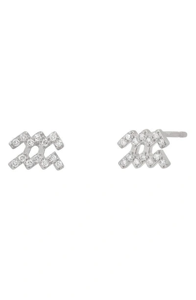 Bychari Zodiac Diamond Stud Earrings In 14k White Gold - Aquarius