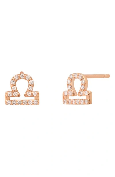 Bychari Zodiac Diamond Stud Earrings In 14k Rose Gold - Libra