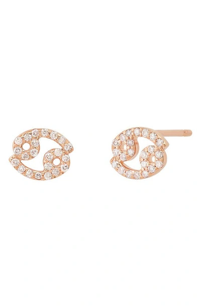 Bychari Zodiac Diamond Stud Earrings In 14k Rose Gold - Cancer