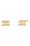 Bychari Zodiac Diamond Stud Earrings In 14k Yellow Gold - Aquarius