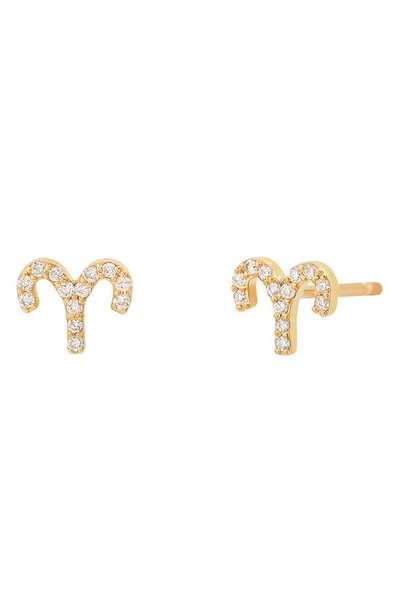 Bychari Zodiac Diamond Stud Earrings In 14k Yellow Gold - Aries
