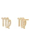 Bychari Zodiac Diamond Stud Earrings In 14k Yellow Gold - Virgo