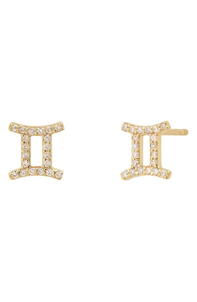 Bychari Zodiac Diamond Stud Earrings In 14k Yellow Gold - Gemini