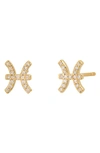 Bychari Zodiac Diamond Stud Earrings In 14k Yellow Gold - Pisces