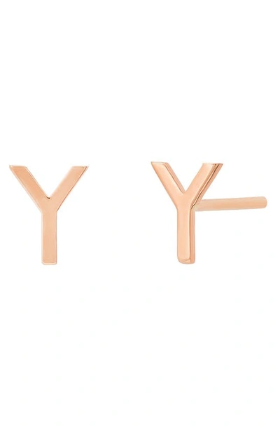 Bychari Large Initial Stud Earrings In 14k Rose Gold