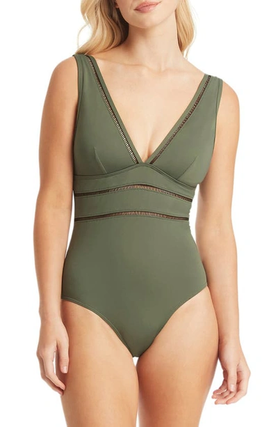 Sea Level Spliced Plunge One-piece In Khaki