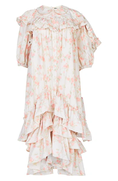 Simone Rocha Floral Tiered Egg Dress In Ivory ModeSens