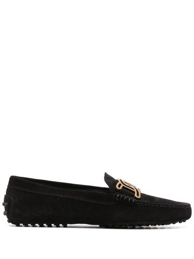 Tod's Catena Metal Plaque Loafers In Black