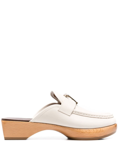 Tod's Mules In Leather In Bianco Lana