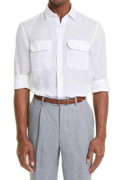 Brunello Cucinelli Loose Fit White Linen Button-up Shirt