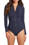 Sea Level Zip-up Long Sleeve Rashguard Top In Night Sky