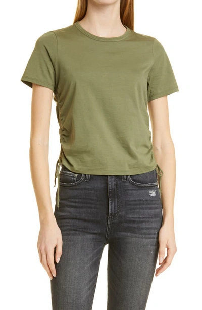 Veronica Beard Tazi Side Ruched Cotton T-shirt In Moss